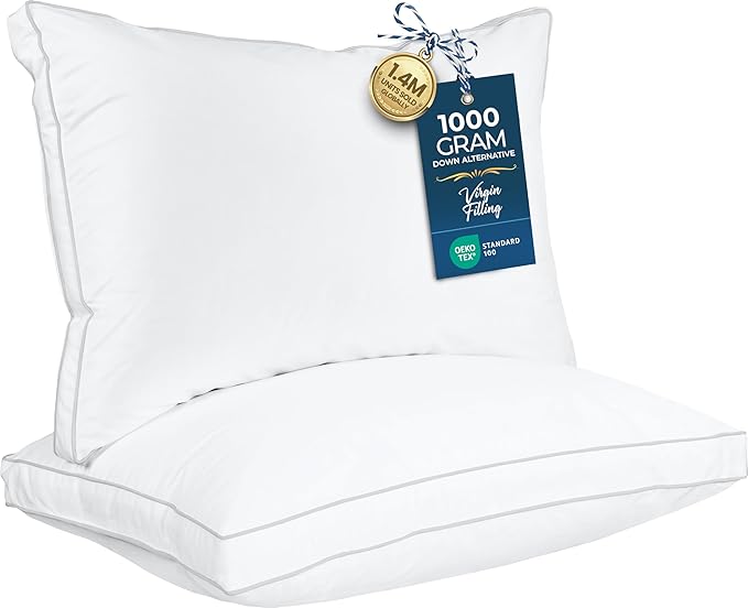 Utopia Bedding Down Alternative Bed Pillows for Sleeping Queen Size (White), Set of 2, Soft & Fluffy Pillow with Cooling, Hotel Quality, Gusseted Pillow for Back, Stomach or Side Sleepers