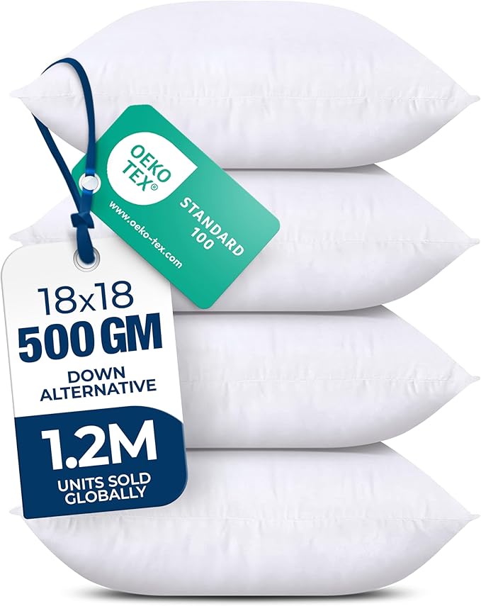 Utopia Bedding Throw Pillows (Set of 4, White) – 18 x 18 Inches Down Alternative Pillows for Bed, Sofa, and Couch - Fluffy Decorative Stuffer Pillow for Indoors & Outdoors