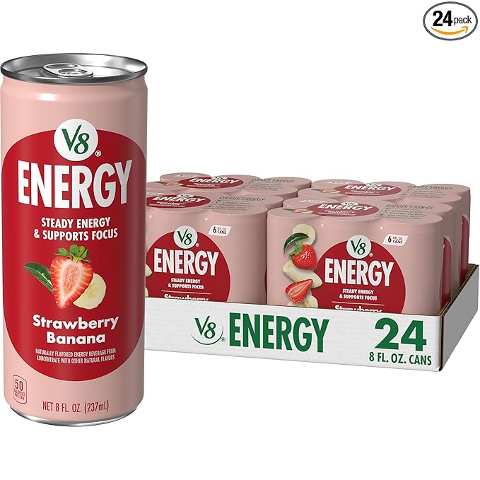 V8 Energy Strawberry Banana Juice Energy Drink, 8 fl oz Can (24 Pack)
