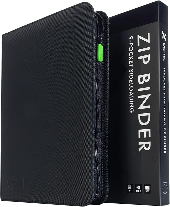 Vault X 9 Pocket Zip Binder, 360 Cards, Exo-Tec Material, 20 Side-Loading Pages (Black)