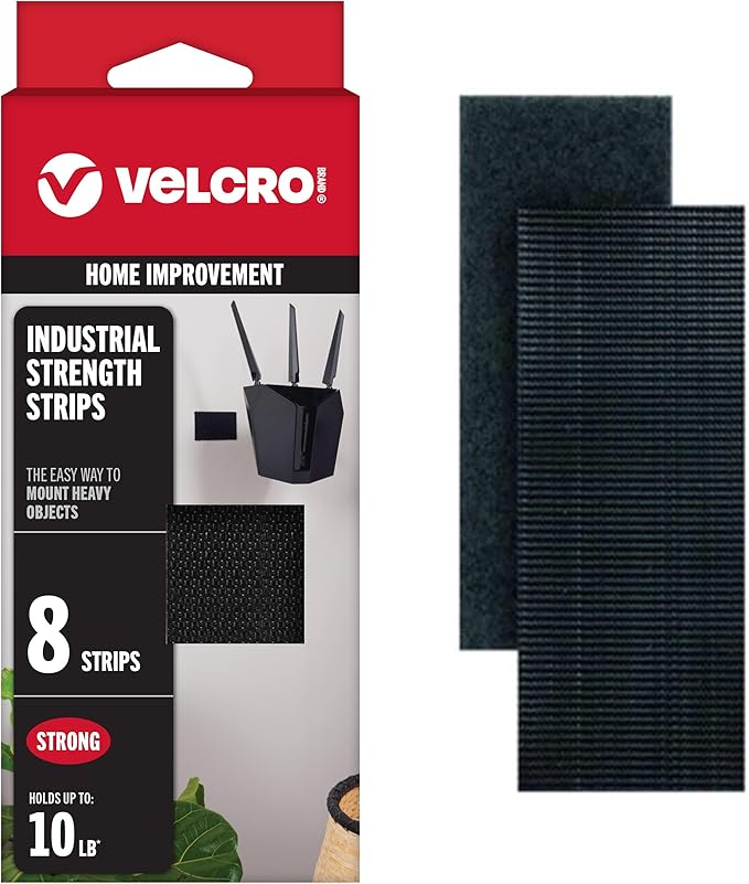 VELCRO Brand Heavy Duty Fasteners | 4x2 Inch Strips with Adhesive 8 Sets | Holds 10 lbs | Black Industrial Strength Stick On Tape | Indoor or Outdoor Use (VEL-30703-USA), 8 Count (Pack of 1)