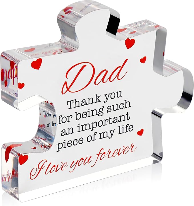 VELENTI Fathers Day Dad Birthday Gift - Engraved Acrylic Block Puzzle Dad Keepsake 3.35 x 2.76 Inch - Cool Father's Day Presents from Daughter, Son, Mom - Heartwarming Men Birthday Gift Idea