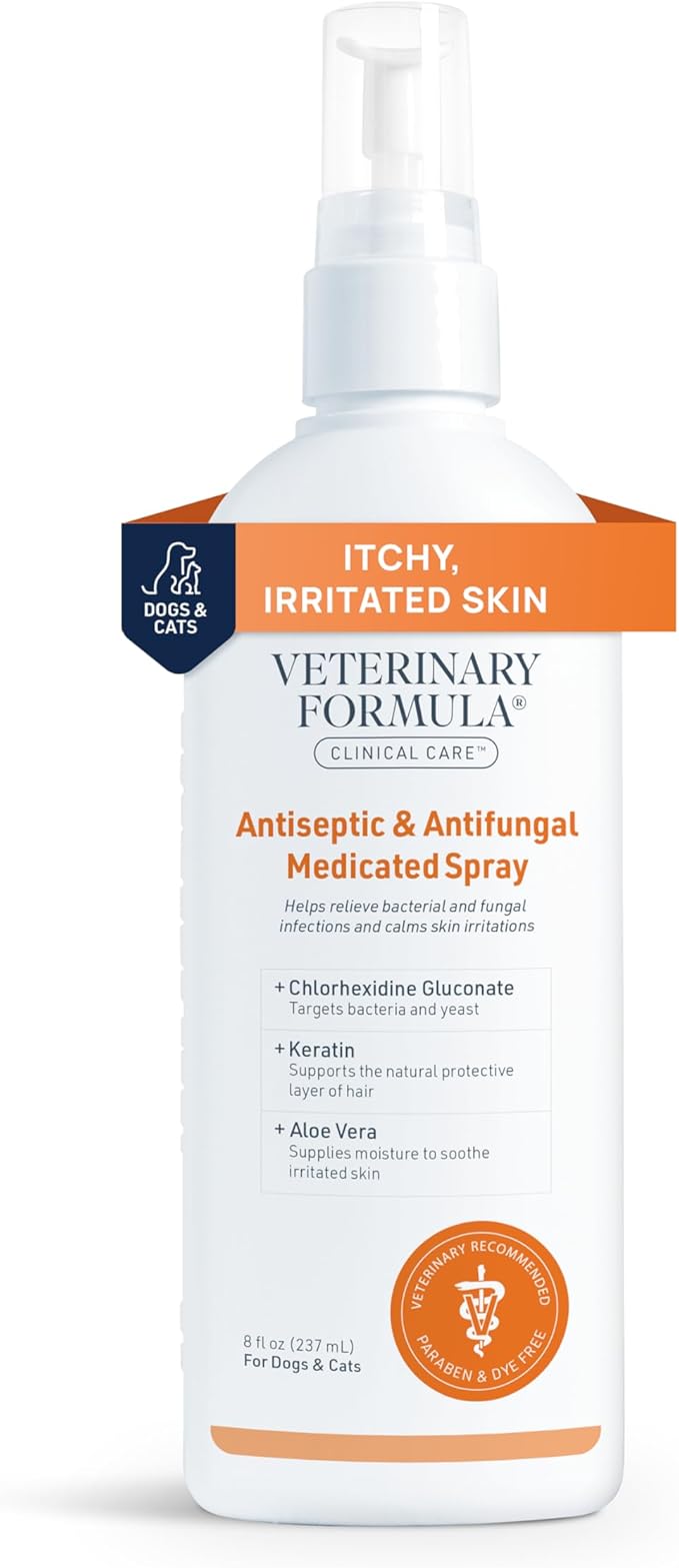 Veterinary Formula Clinical Care Antiseptic and Antifungal Medicated Spray for Dogs & Cats, 8 Fl Oz (1 Pack)