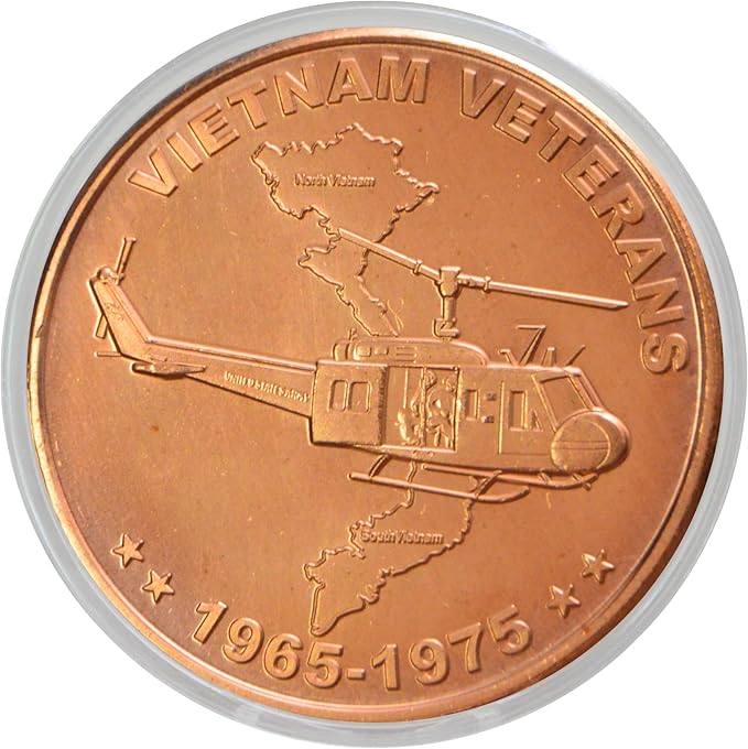 Vietnam Veterans War Helicopter 1 oz Pure .999 Copper Round Challenge Coin in Capsule