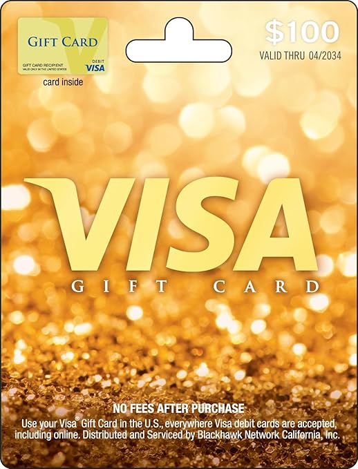 Visa Physical Gift Card $100 (plus $5.95 Purchase Fee)
