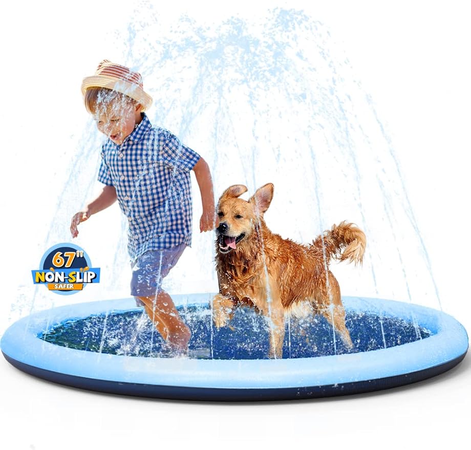VISTOP 67" Non-Slip Splash Pad for Kids and Dogs, Thickened Sprinkler Pool for Toddlers, Outdoor Backyard Water Toys, Fun Fountain Play Mat for Babies, Children & Pets Blue