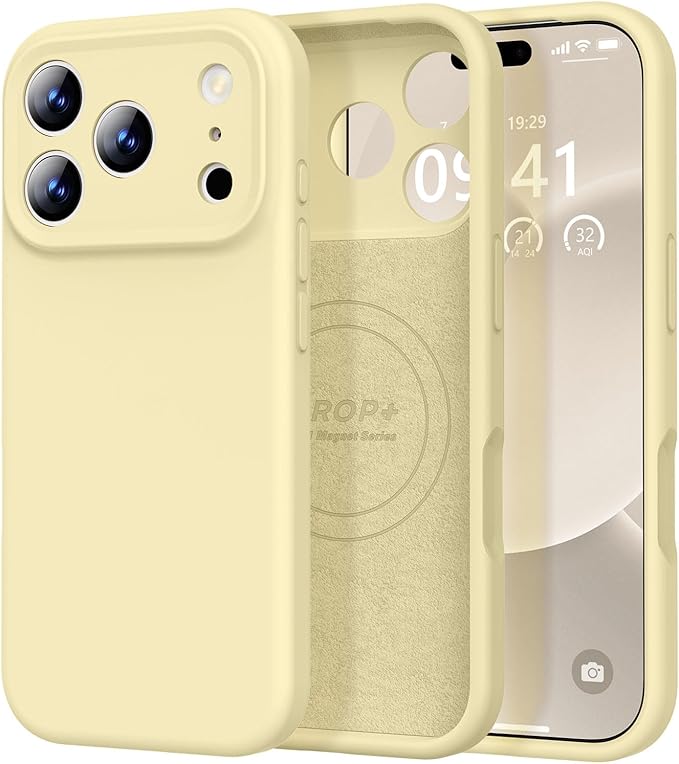 Vooii Magnetic for iPhone 17 Pro Max Case, Compatible with Magsafe (Premium Liquid Silicone) (Integrated Camera Control Button) Full Body Protective Anti-Scratch Microfiber Lining, Creamy Yellow