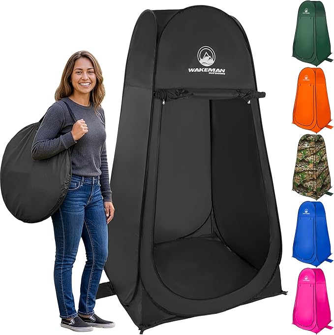 Wakeman Pop Up Changing Tent, 3.3 x 3.3 x 6.2ft, Camping Shower Tent for Portable Toilet Stall or Dressing Room with Carry Bag for Camping, Beach, or Tailgate, Polyester