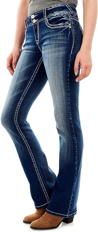 WallFlower Luscious Curvy Bootcut Jeans for Women, Mid-Rise Insta Stretch Denim, Size-Inclusive Juniors Jeans