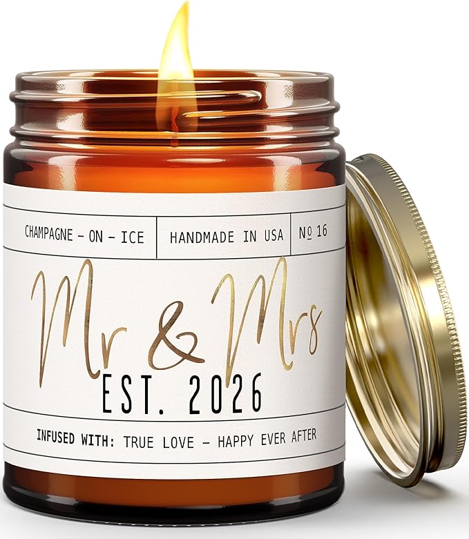 Wedding Gifts for Couples 2026, Bridal Shower Gifts from Bride - 'Mr and Mrs Est. 2026 Candle, w/Champagne on Ice I Wedding Shower for Newlyweds I 50Hr Burn, USA Made