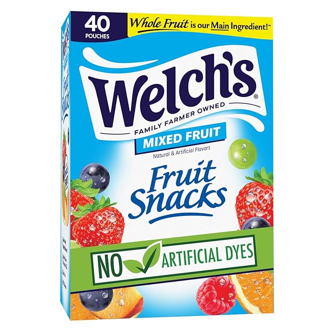 Welch's Fruit Snacks, Mixed Fruit, Bulk Pack, Individual Single Serve Bags, 0.8 oz (Pack of 40)