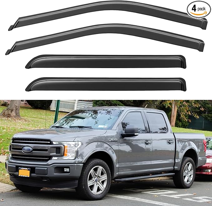 Window Visors Rain Guards for 2015-2026 Ford F150 SuperCrew & 2017-2026 F-150 Raptor F250 F350 F450 F550 Super Duty Crew Cab, Out-Channel Window Vent Deflectors Visors Shades Protectors