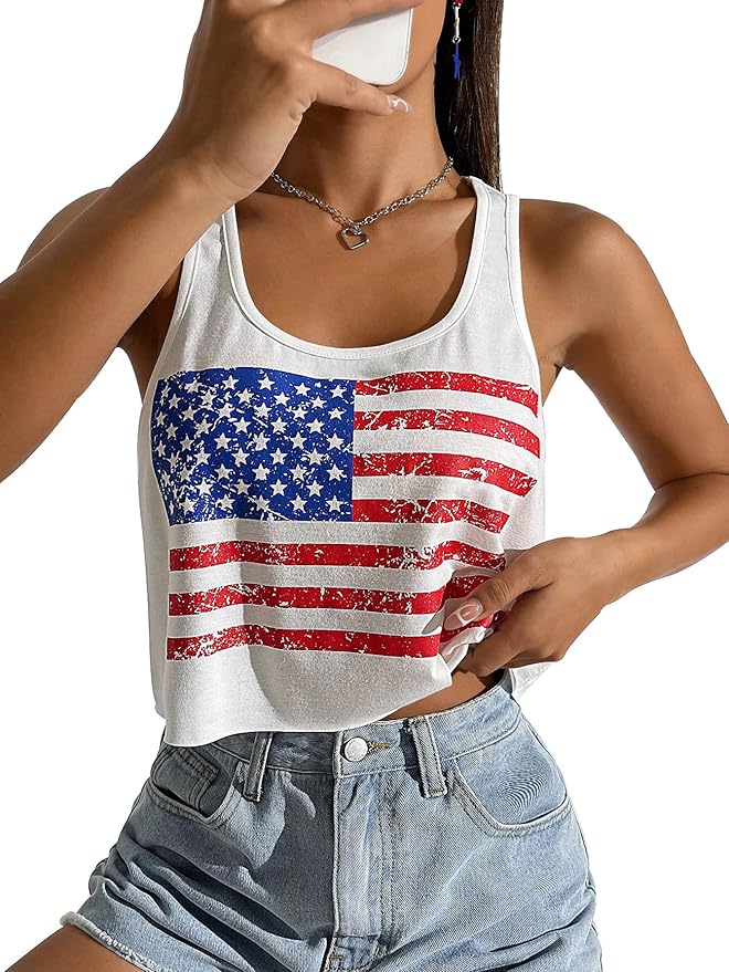 Women's Red White and Blue Shirts Patriotic Tops American Flag Graphic Crop Tops for Teen Girls