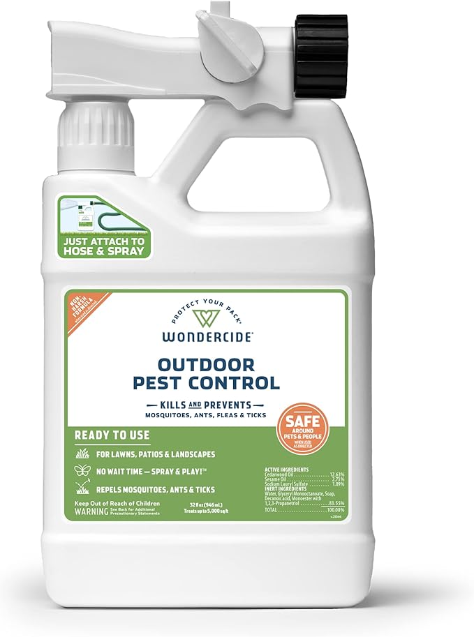 Wondercide - Outdoor Pest Control Spray with Natural Essential Oils - Mosquito, Ant, Flea, Tick, Insect Repellent, Treatment, Killer - Safe Around Pets Kids 32 oz