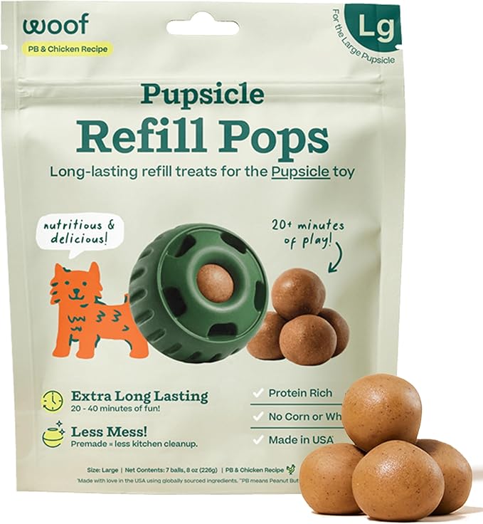 WOOF Pupsicle Chicken Refill Pops, Delicious Long Lasting Dog Treats, Wholesome Ingredients, Pre-Made Large Pupsicle Refills Pops- For Dogs 25 - 75 lbs - 7 count