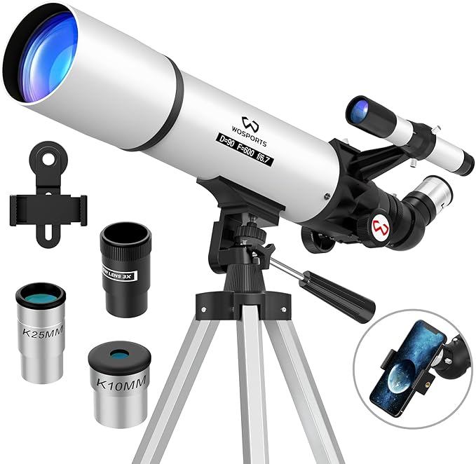 WOSPORTS Telescope for Adults High Powered, 90mm Aperture 600mm Astronomy Portable Professional Refractor Telescope for Beginners, Magnification 180X, with Adjustable Tripod, Phone Adapter, Carry Bag