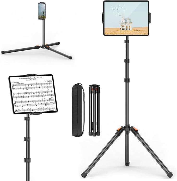 XXZU 72in Tablet Floor Stand Tripod,Tablet Stand Floor with 360° Ball Head,Height Adjustable Floor Stand Holder with Case,Sheet Music Stand for iPad/iPhone/Kindle and All 4.7-13” Devices