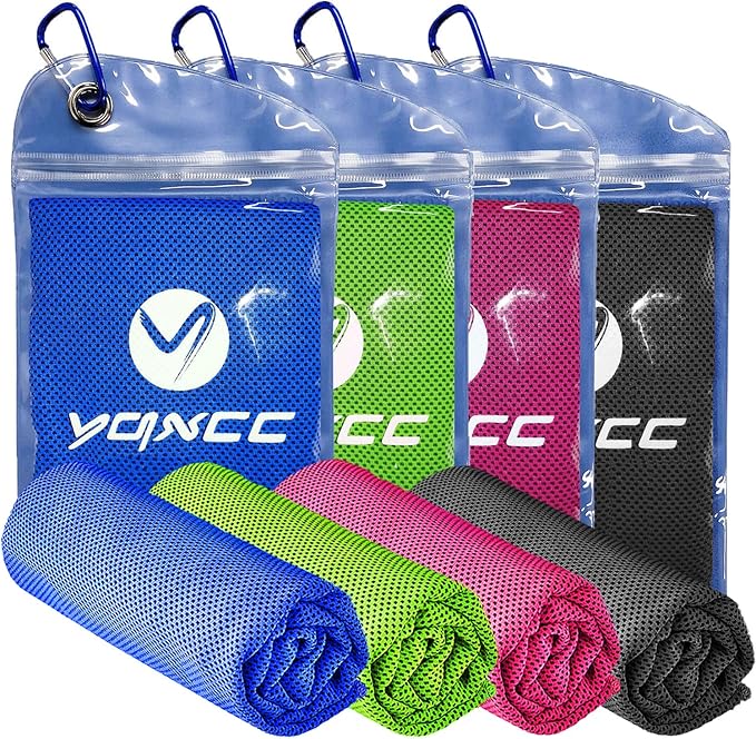 YQXCC 4 Pack Cooling Towels (47"x12"), Ice Cool Neck Towel, Soft Breathable Microfiber for Yoga, Golf, Gym, Running, Camping & Hot Weather