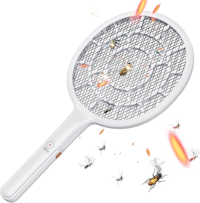 YsChois Electric Fly Swatter, Bug Zapper Companion, Mosquito Killer Racket | Gold Zone Voltage, Densest 3mm Mesh, Apple-Like Weight, AA Battery Operated (not incl) - Pro Swat Tips for Indoor & Outdoor
