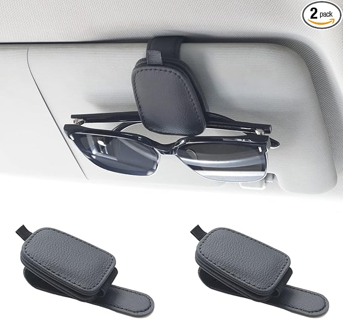 Yuoyar Magnetic Leather Sunglasses Holder for Car, 2 Packs (Black) | Magnetic Car Visor Accessories