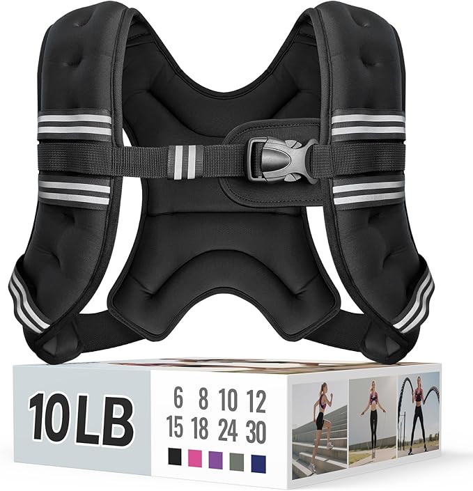 Zeerun Weighted Vest, 6lb/8lb/10lb/12lb/15lb/18lb/20lb/24lb/30lb for Men Women, Reflective Stripe Adjustable Buckle, Comfortable Durable Rucking Vest for Walking Running Strength Training