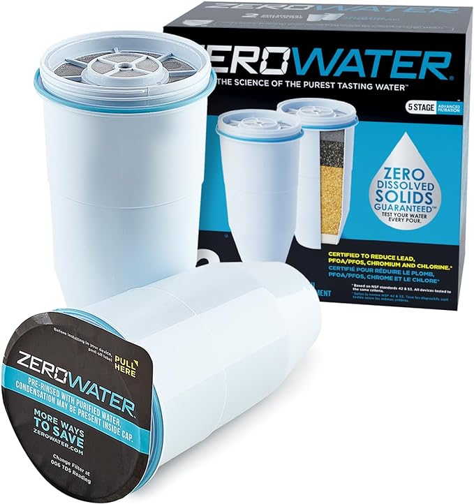 ZeroWater, Official Replacement Filter - 5-Stage 0 Tds Filter Replacement - System Iapmo Certified to Reduce Lead, Chromium, and Pfoa/Pfos, 2-Pack