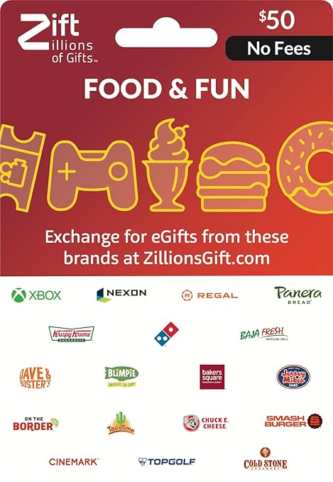 Zift Zillions of Gifts Food & Fun Dining Physical Gift Card - $50