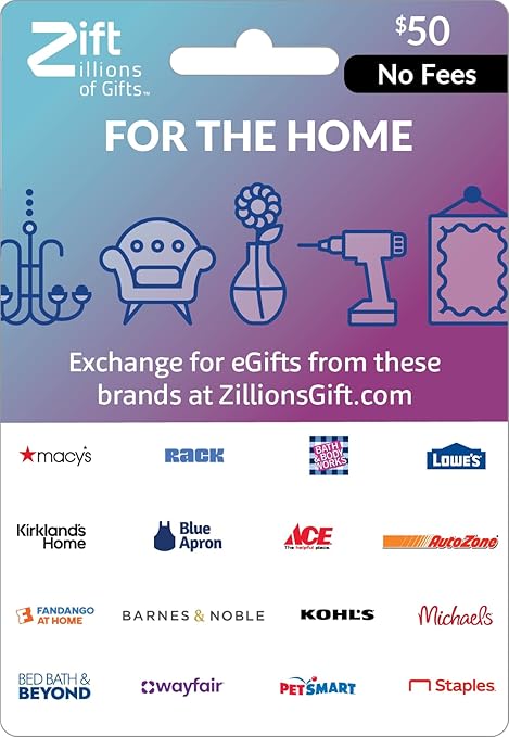 Zift Zillions of Gifts For the Home Multi-Brand Shopping Physical Gift Card - $50